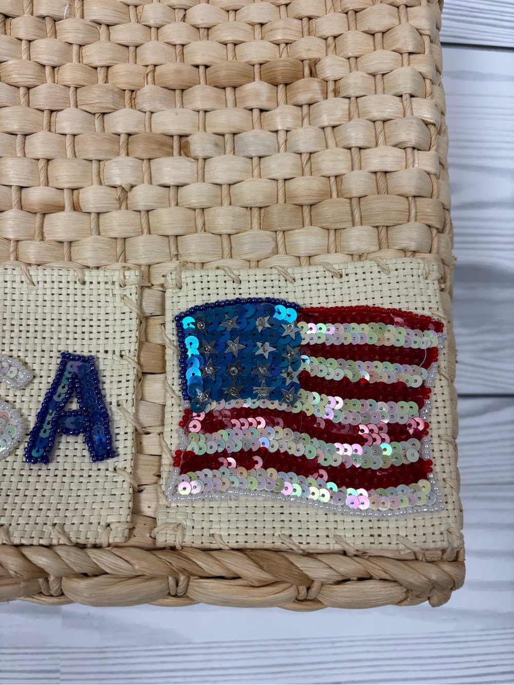 QVC Corn Husk Straw Bag American Flag Fourth of July Purse NWT - Picture 2 of 9